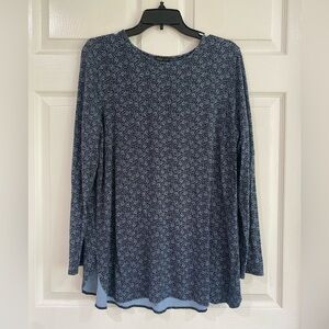 J Jill Wearever Blue Floral Boat Neck Long Sleeve Rayon Tunic Top M Comfort Ease